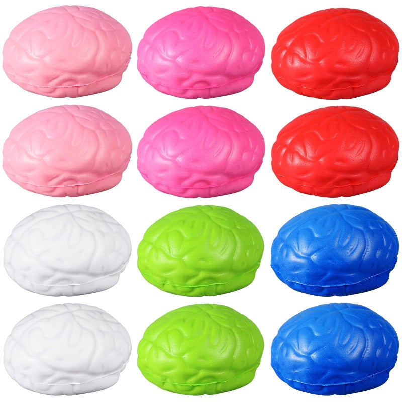 Leitee 12 Pcs Brain Stress Balls Bulk Large Brain PU Hand Muscle Exercise Pressure Ball Funny Stress Relief for Adult Improving Grip Strength PropColorful - Image 3