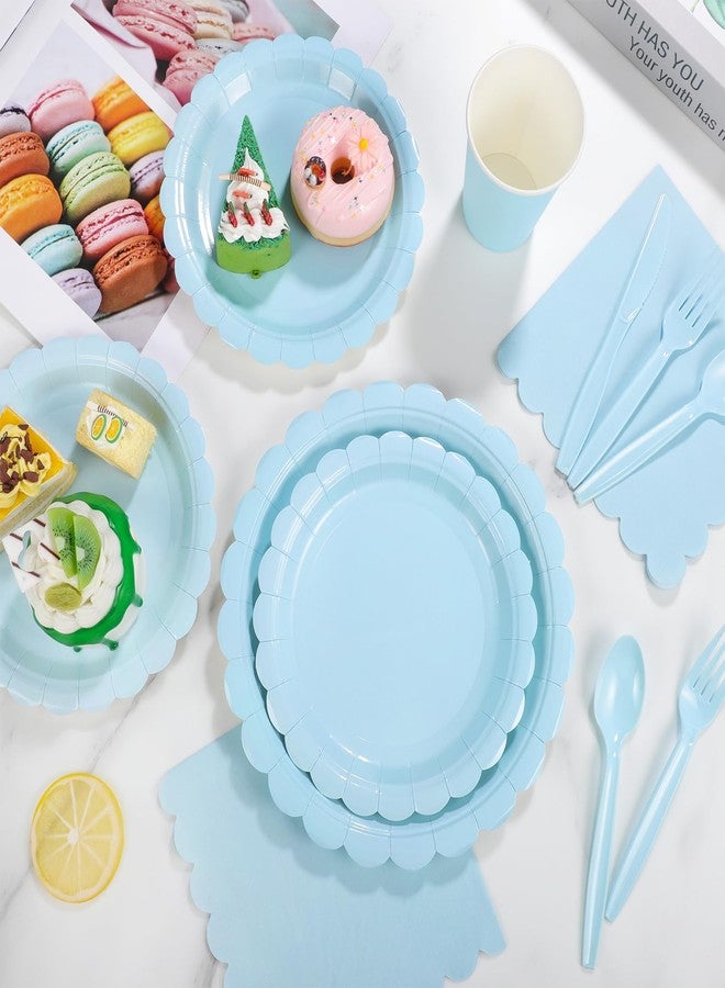 Xiangqu 175 Pcs Light Blue Paper Plates and Napkins, Blue Party Supplies Include Light Blue Scalloped Plates Napkins Cups Plastic Spoons Forks Knives for Baby Shower, Wedding, Birthday - Image 5