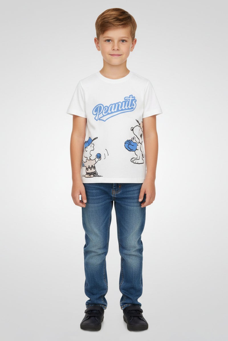 Peanuts Kids Boy Crew Neck Short Sleeve Graphic Print T-Shirt, White - Image 1