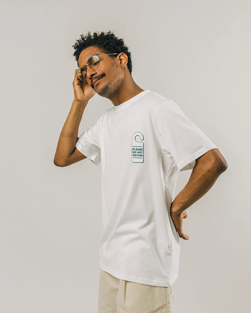 Brava Fabrics Do Not Disturb Embroidered T-Shirt White 100% Organic Cotton