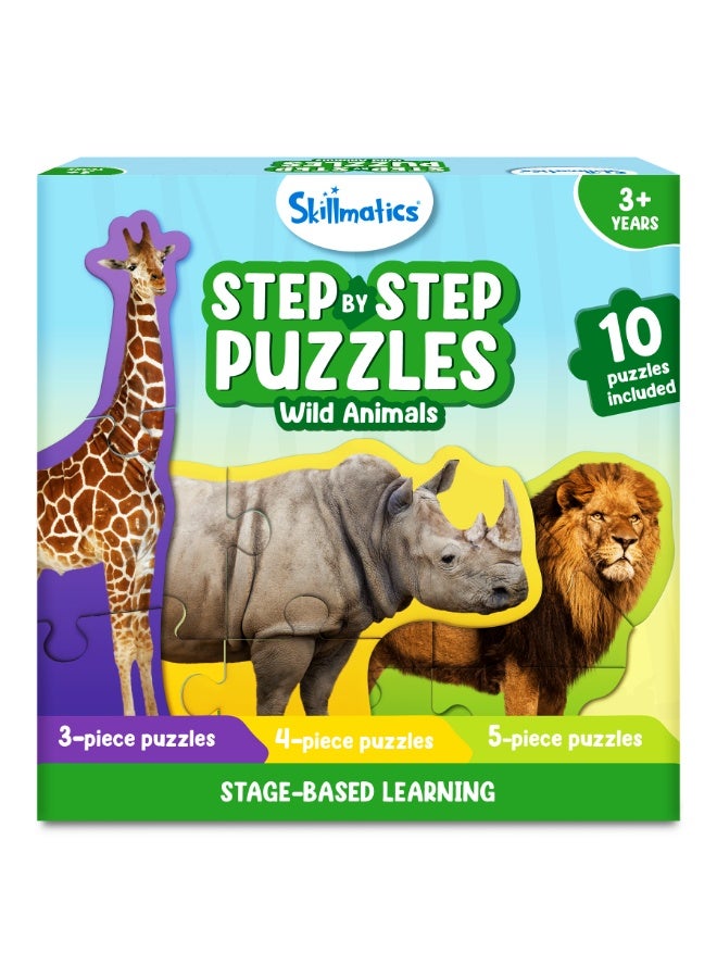 Skillmatics Step by Step Puzzles - 40 Piece Jigsaw & Toddler Puzzle, Montessori Educational Toy for Boys & Girls, Wild Animals, Travel Friendly, Gifts for Kids Ages 3, 4, 5 and Up - Image 1