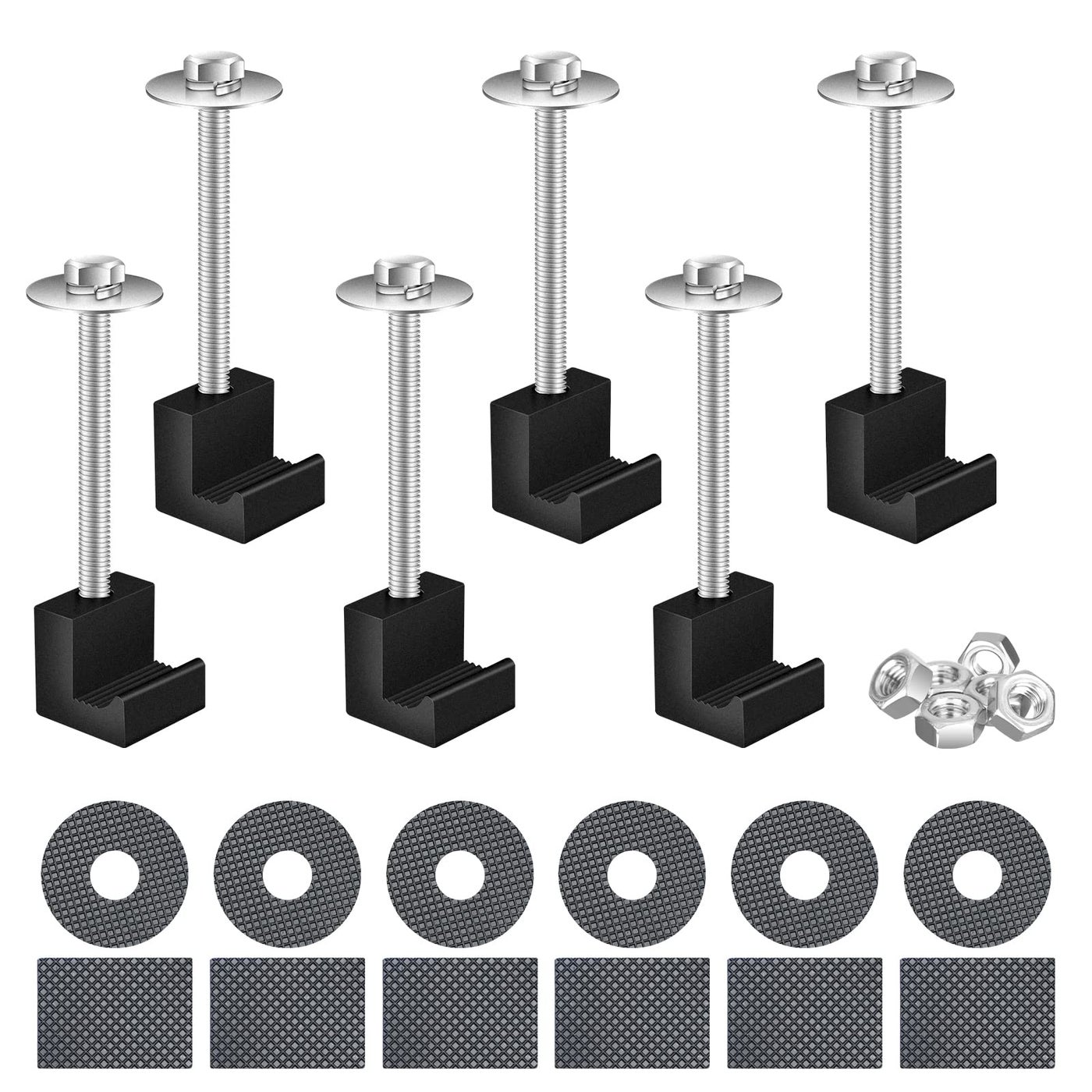 ONAGAD Truck Tool Box Mounting Kit No Drill, Upgraded 304 Stainless Steel Fastener 6 Pcs Black Pickup Truck Bed Tool Box Tie Downs, Aluminum Alloy J Hook Crossover Toolbox Clamps
