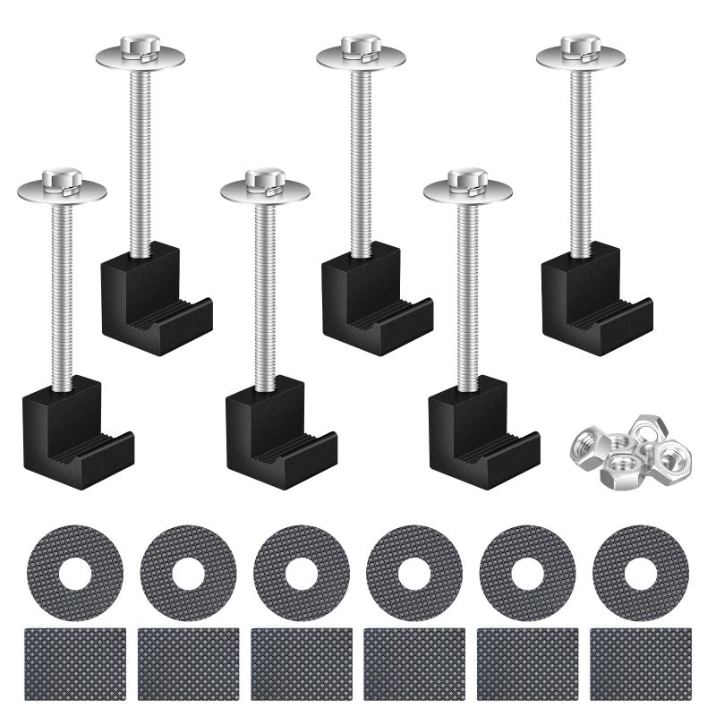 ONAGAD Truck Tool Box Mounting Kit No Drill, Upgraded 304 Stainless Steel Fastener 6 Pcs Black Pickup Truck Bed Tool Box Tie Downs, Aluminum Alloy J Hook Crossover Toolbox Clamps - Image 1