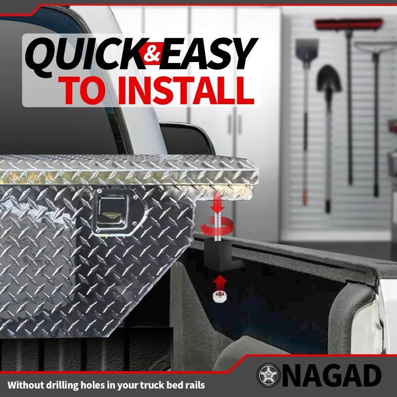 ONAGAD Truck Tool Box Mounting Kit No Drill, Upgraded 304 Stainless Steel Fastener 6 Pcs Black Pickup Truck Bed Tool Box Tie Downs, Aluminum Alloy J Hook Crossover Toolbox Clamps - Image 4
