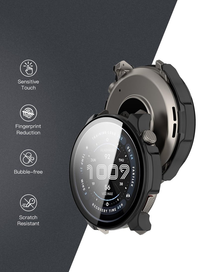 Case for Amazfit Balance 2 Protective Cover Smart Watch,Built-in 9H Tempered Glass Film, Hard PC,Easy to Install,Screen Protector for Amazfit Balance 2 Smartwatch Accessory (Black) - Image 3