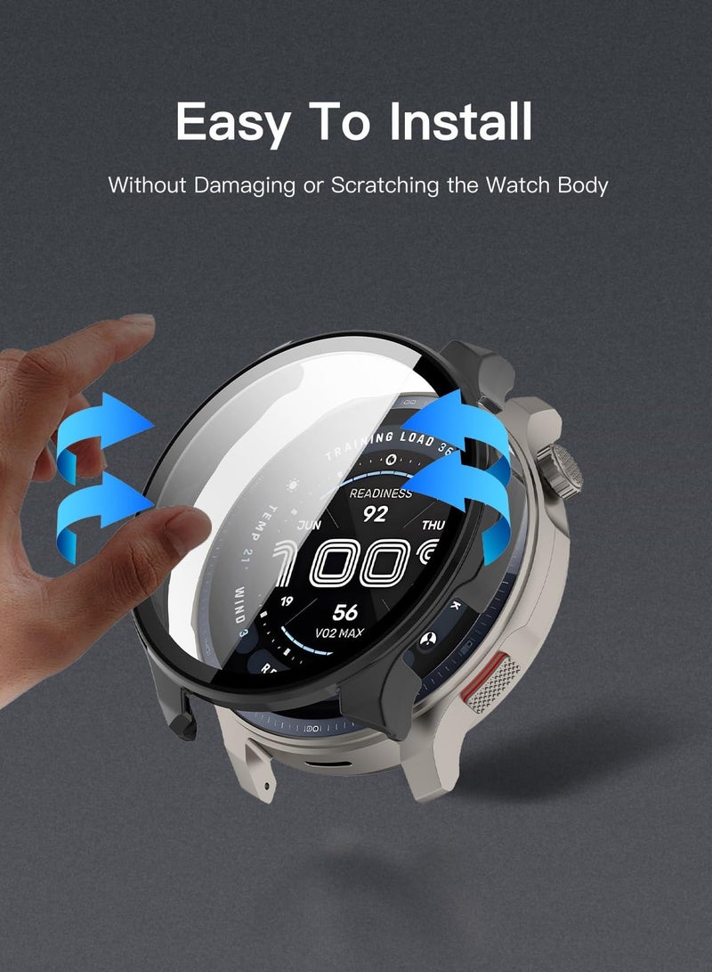 Case for Amazfit Balance 2 Protective Cover Smart Watch,Built-in 9H Tempered Glass Film, Hard PC,Easy to Install,Screen Protector for Amazfit Balance 2 Smartwatch Accessory (Black) - Image 4