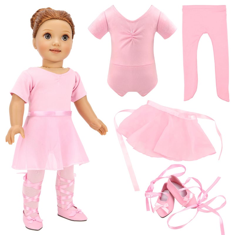 BARWA 18 Inch Doll Clothes Ballet Ballerina Outfits Dance Dress Custume Compatible with 18 Inch Dolls 4 PCS Leotard with Tutu Skirt Tights and Ballet Shoes - Image 2