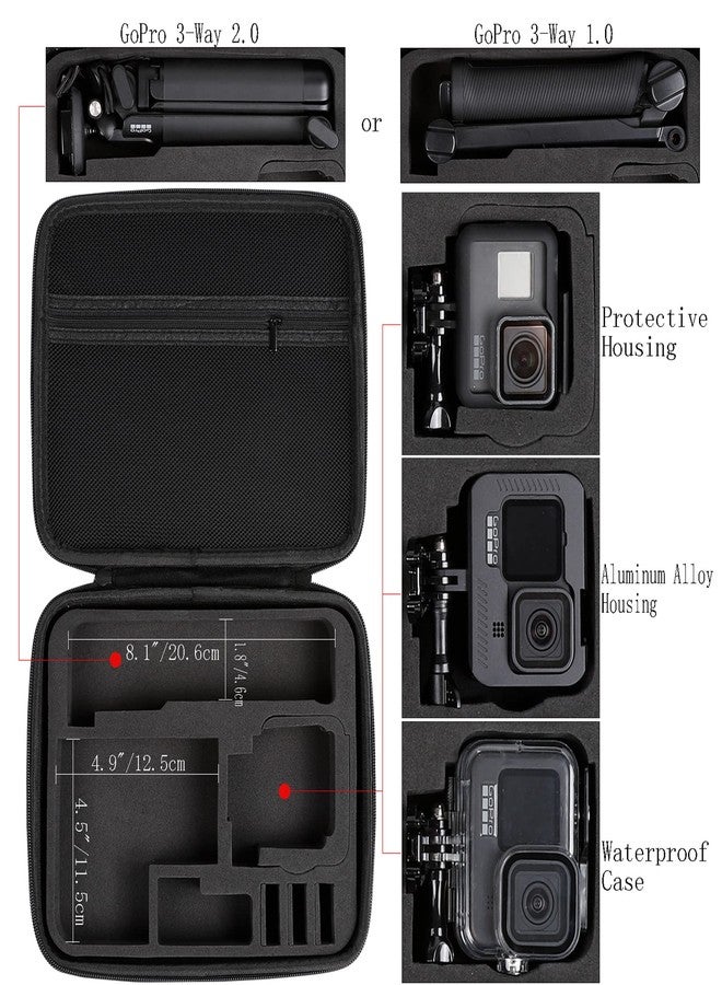 PellKing Hard Case for GoPro Hero 12/11/10/9/8/7/2018/6/5 Blcak/4 Silvery Action Camera, Accessories Carrying Storage Shoulder Bag With Strap for DJI Osmo Action 4/3 Insta360 Ace Pro - Image 5