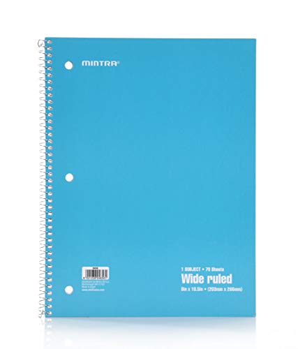 Mintra Office Spiral Notebooks - 1 Subject, 70 Sheets, WIDE Ruled, 8in x 10in, Bulk Pack, Primary Color Covers, Set of 6 - for School, Office, Business, Professional (04656) - Image 3