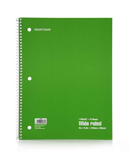Mintra Office Spiral Notebooks - 1 Subject, 70 Sheets, WIDE Ruled, 8in x 10in, Bulk Pack, Primary Color Covers, Set of 6 - for School, Office, Business, Professional (04656) - Image 2