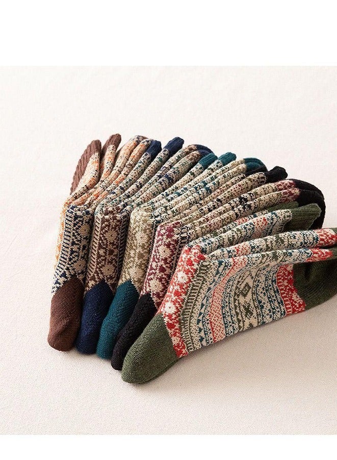 5 أزواج من الجوارب الشتوية الرجالية المصنوعة من صوف الأغنام السميك والجوارب الدافئة الملونة ذات الطراز القديم للرجال - Image 3