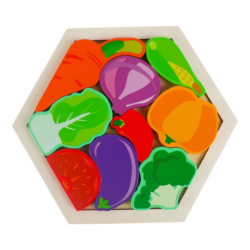 Children'S Wooden Three-Dimensional Hexagonal Puzzle Animal Transportation Puzzle Building Blocks Early Education Educational Toys - Image 1
