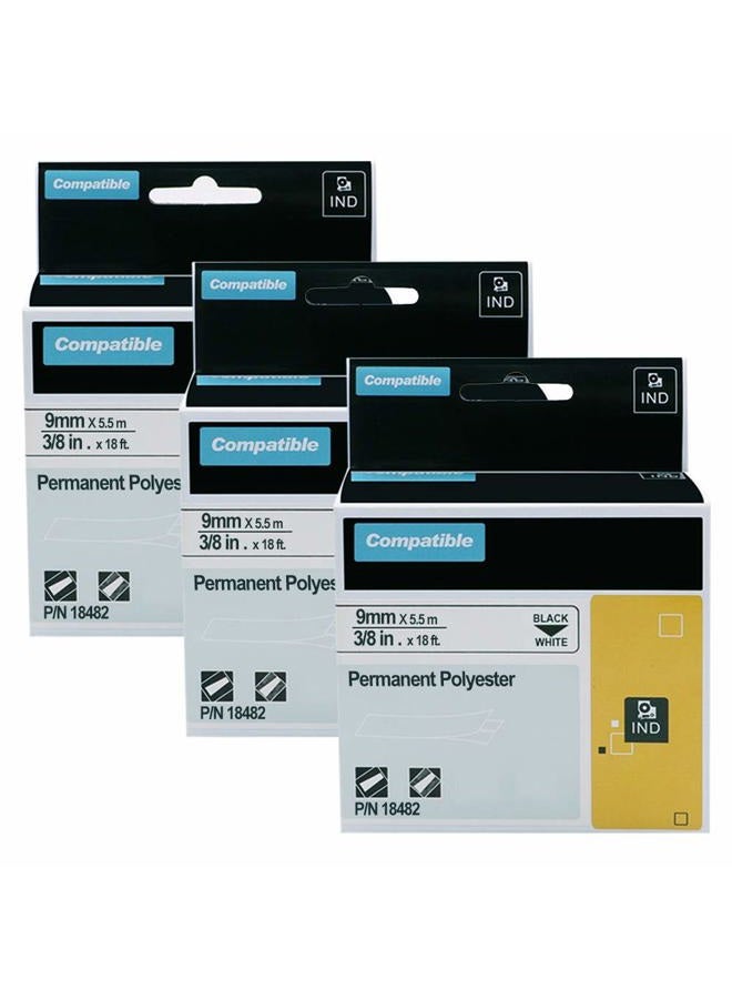 AONOMI 3 Pack Replacement DYMO 18482 Industrial Rhino Permanent Polyester Labels Compatible with DYMO LabelWriter, Industrial Rhino 5200 4200 Label Makers, Black on White, 3/8 inch (9mm) x 18 feet (5. - Image 1