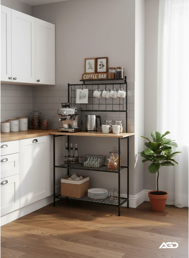 AGD Stylish and Modern 3-Tier Coffee Corner Table with Cup Holder Brown/Black - Image 4