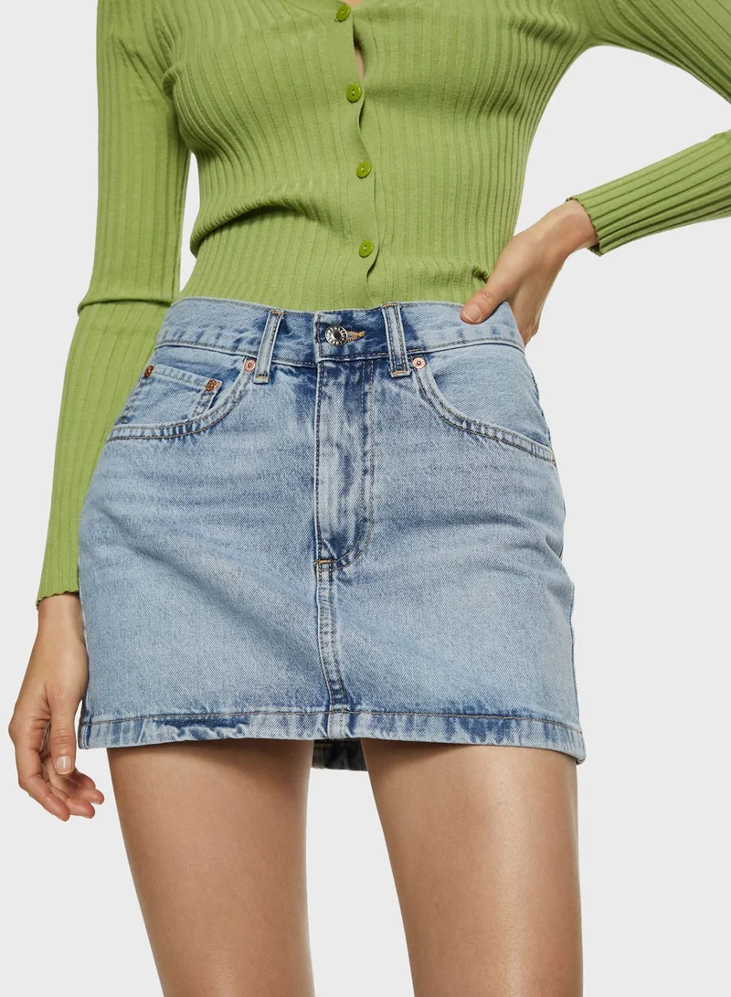 MANGO Pocket Detail Denim Skirt