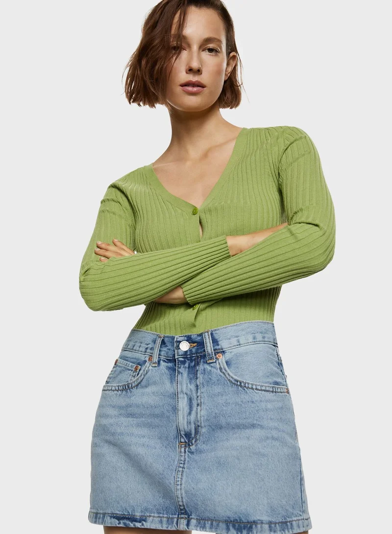 MANGO Pocket Detail Denim Skirt