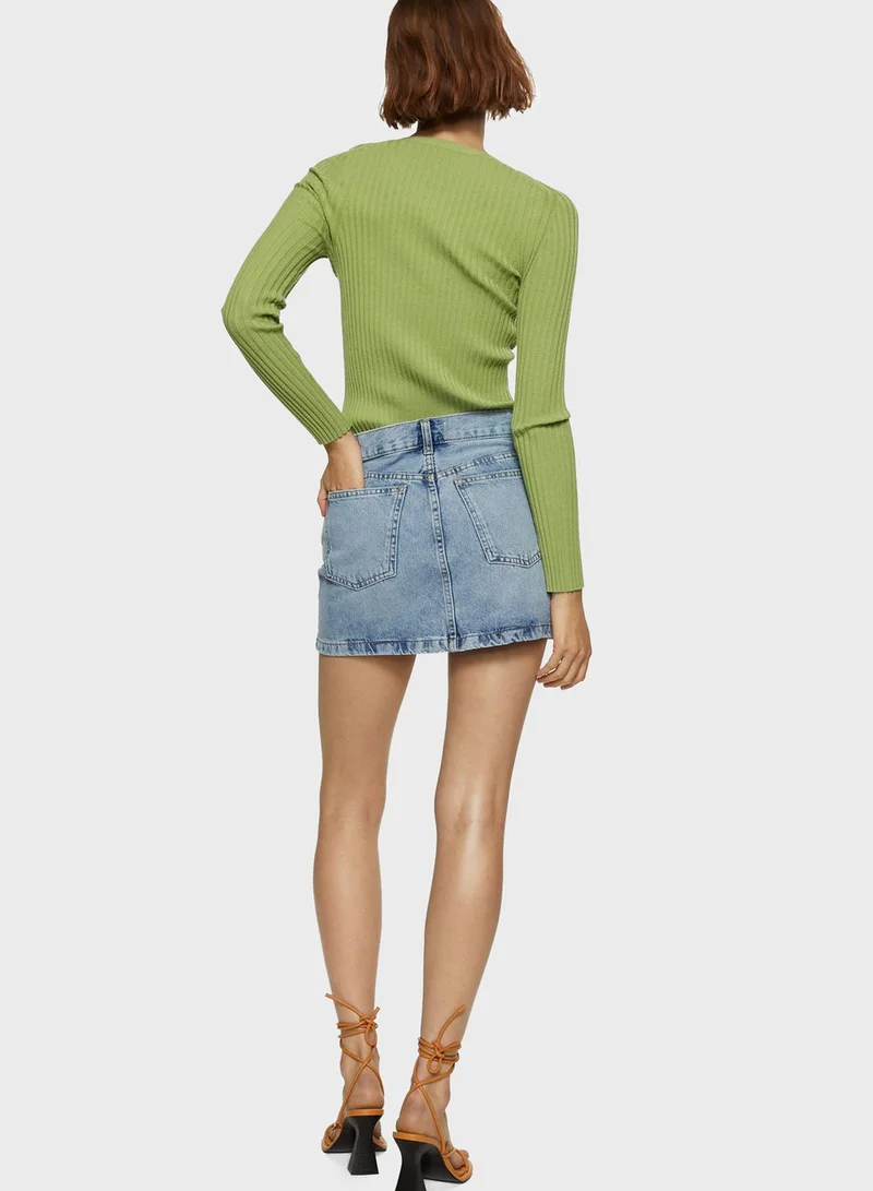 MANGO Pocket Detail Denim Skirt