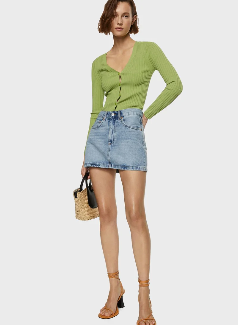 MANGO Pocket Detail Denim Skirt