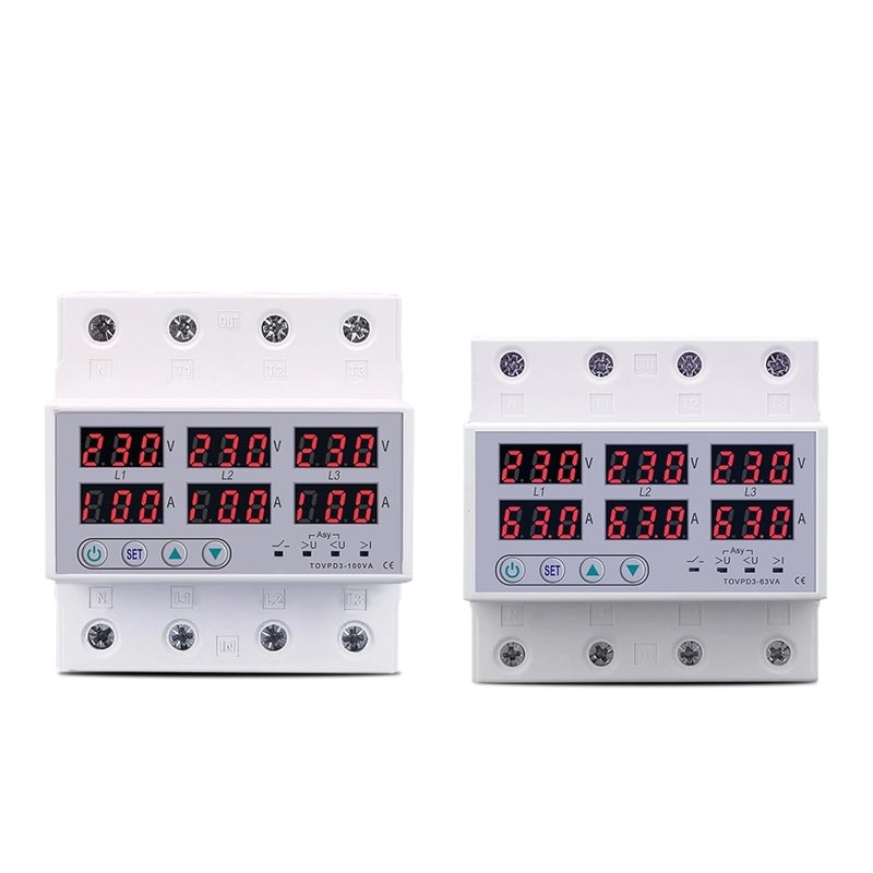 TOVPD3 63VA مرحل حماية الجهد المنخفض والمرتفع القابل للتعديل ثلاثي الطور 100A بدون N 380V - Image 2