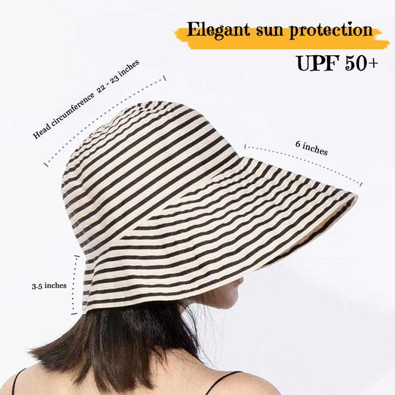 huablo Kettle Brim Sun Hats for Women Lanai Hat Floppy Packable SPF UPF 50 UV Protection Beach Vacation Hat Striped Beige - Image 4