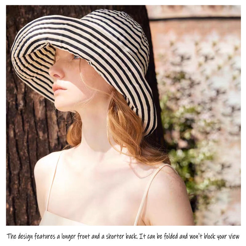 huablo Kettle Brim Sun Hats for Women Lanai Hat Floppy Packable SPF UPF 50 UV Protection Beach Vacation Hat Striped Beige - Image 2