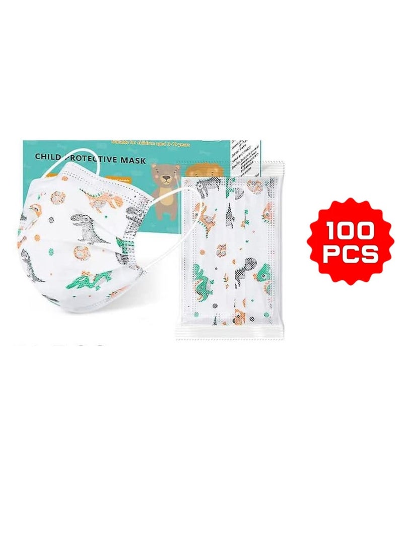 بارق 100 قطعة قناع وجه طبي للأطفال باللون الأبيض مع رسمة للاستخدام مرة واحدة مكون من 3 طبقات مع حلقات أذن مرنة ناعمة على الجلد (50 قطعة × 2 صندوق) - Image 2