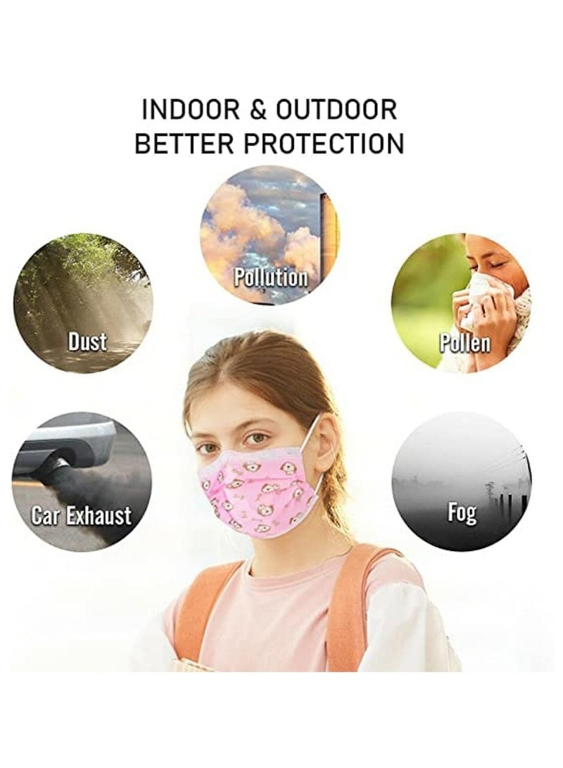 بارق 100 قطعة قناع وجه طبي للأطفال باللون الأبيض مع رسمة للاستخدام مرة واحدة مكون من 3 طبقات مع حلقات أذن مرنة ناعمة على الجلد (50 قطعة × 2 صندوق) - Image 3