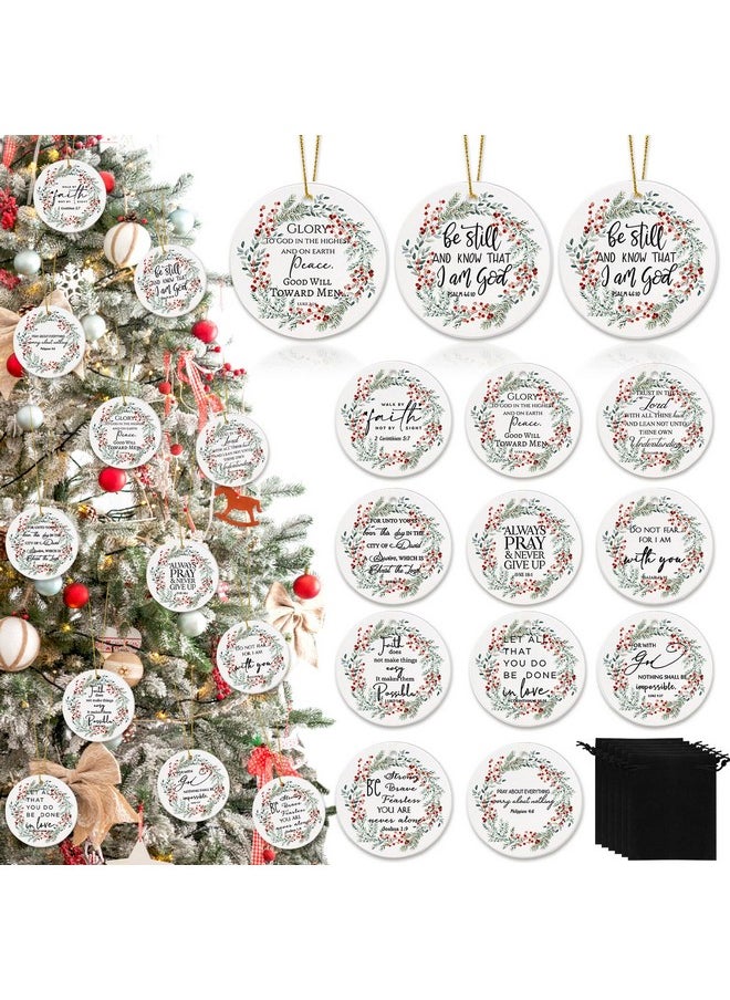 Sieral Sieral 24 Pcs Christian Christmas Ornaments Bulk Bible Verse Hanging Ornament Inspirational Quotes Ceramic Ornaments for Christmas Tree Round Flat Religious Xmas Church Home Decor for Mom Women Gift  - Image 1