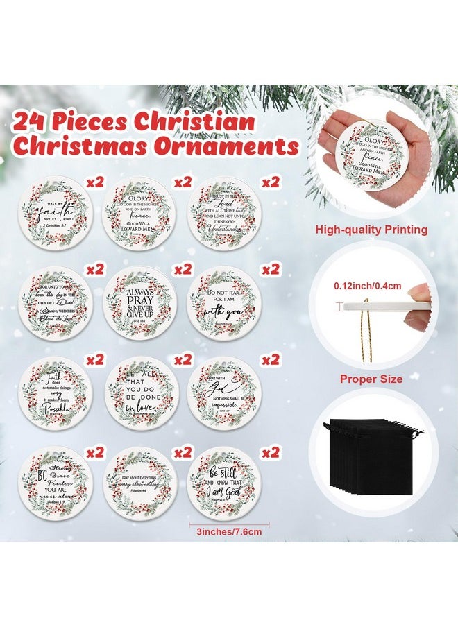 Sieral Sieral 24 Pcs Christian Christmas Ornaments Bulk Bible Verse Hanging Ornament Inspirational Quotes Ceramic Ornaments for Christmas Tree Round Flat Religious Xmas Church Home Decor for Mom Women Gift  - Image 2
