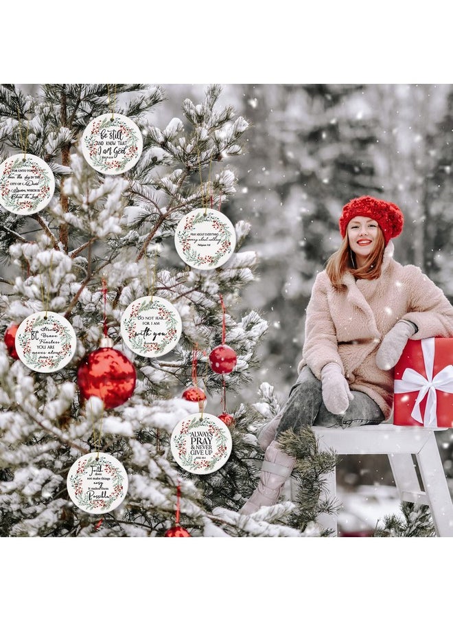 Sieral Sieral 24 Pcs Christian Christmas Ornaments Bulk Bible Verse Hanging Ornament Inspirational Quotes Ceramic Ornaments for Christmas Tree Round Flat Religious Xmas Church Home Decor for Mom Women Gift  - Image 3