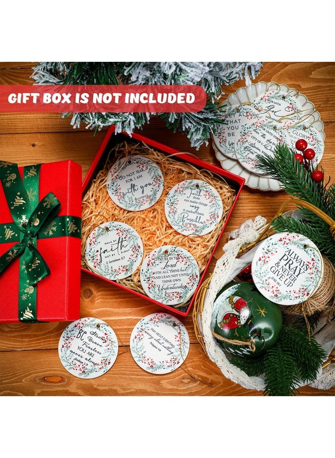 Sieral Sieral 24 Pcs Christian Christmas Ornaments Bulk Bible Verse Hanging Ornament Inspirational Quotes Ceramic Ornaments for Christmas Tree Round Flat Religious Xmas Church Home Decor for Mom Women Gift  - Image 4