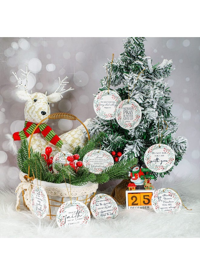 Sieral Sieral 24 Pcs Christian Christmas Ornaments Bulk Bible Verse Hanging Ornament Inspirational Quotes Ceramic Ornaments for Christmas Tree Round Flat Religious Xmas Church Home Decor for Mom Women Gift  - Image 5