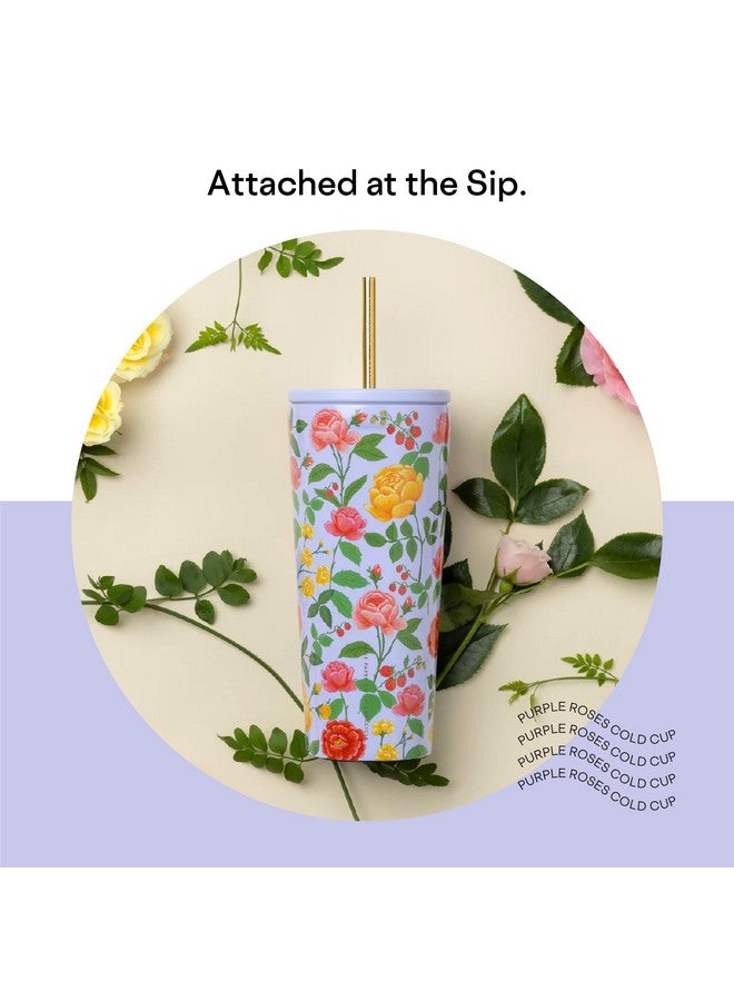 CORKCICLE إكس رايفل بيبر كو. كوب بارد معزول مع غطاء وقشة، ورود بنفسجية، 24 أونصة - زجاجة ماء قابلة لإعادة الاستخدام تحافظ على المشروبات باردة لمدة 12 ساعة، ساخنة لمدة 5 ساعات - مناسبة لحامل الأكواب، غطاء مرن للشرب - Image 3