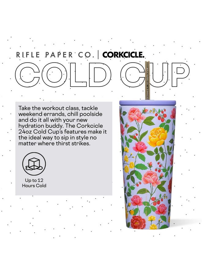 CORKCICLE إكس رايفل بيبر كو. كوب بارد معزول مع غطاء وقشة، ورود بنفسجية، 24 أونصة - زجاجة ماء قابلة لإعادة الاستخدام تحافظ على المشروبات باردة لمدة 12 ساعة، ساخنة لمدة 5 ساعات - مناسبة لحامل الأكواب، غطاء مرن للشرب - Image 2