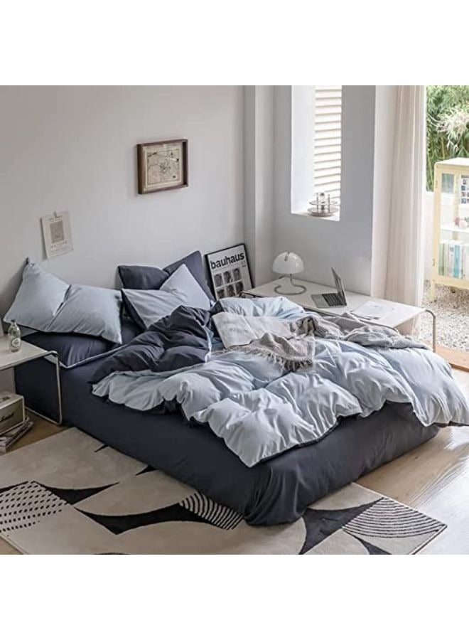 جيجي طقم أغطية سرير مكون من 4 قطع مقاس مفرد ناعم وقابل للتنفس وقابل للعكس، طقم سرير رائع وصديق للبشرة يتضمن غطاء لحاف أزرق خفيف الوزن مع ملاءة واحدة باللون الرمادي الداكن و2 كيس وسادة - Image 1
