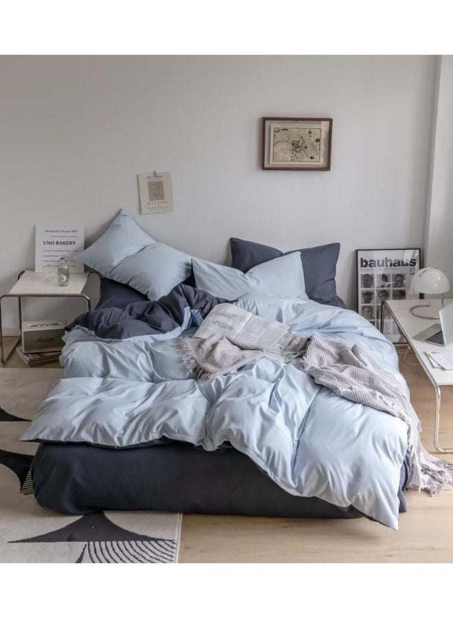 جيجي طقم أغطية سرير مكون من 4 قطع مقاس مفرد ناعم وقابل للتنفس وقابل للعكس، طقم سرير رائع وصديق للبشرة يتضمن غطاء لحاف أزرق خفيف الوزن مع ملاءة واحدة باللون الرمادي الداكن و2 كيس وسادة - Image 2