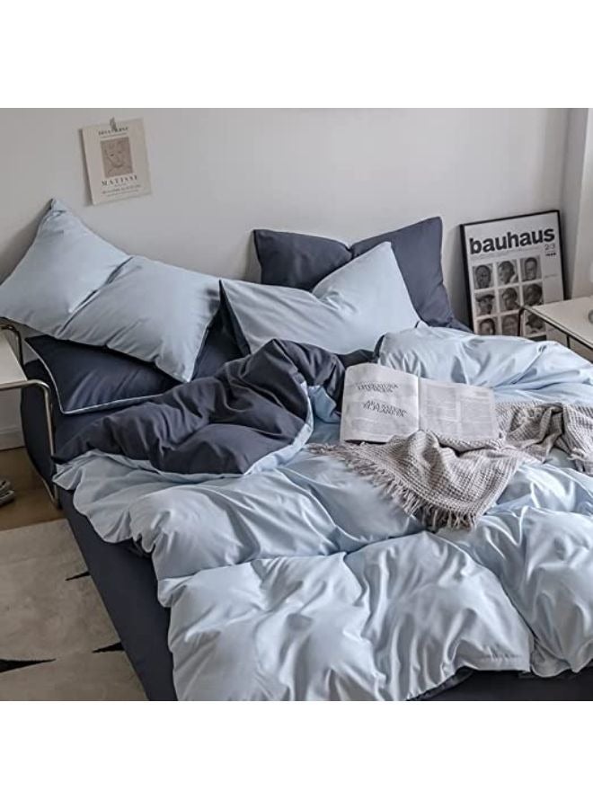 جيجي طقم أغطية سرير مكون من 4 قطع مقاس مفرد ناعم وقابل للتنفس وقابل للعكس، طقم سرير رائع وصديق للبشرة يتضمن غطاء لحاف أزرق خفيف الوزن مع ملاءة واحدة باللون الرمادي الداكن و2 كيس وسادة - Image 4