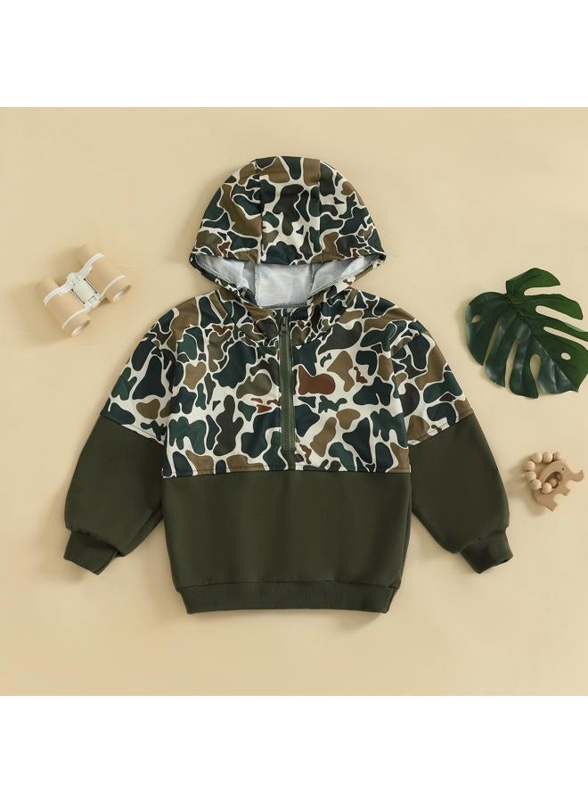 Fernvia Toddler Baby Boy Clothes Camouflage Half Zip-up Long Sleeve Hoodies Sweatshirt Casual Pullover for Kids boys, C Green, 5-6 years - Image 3