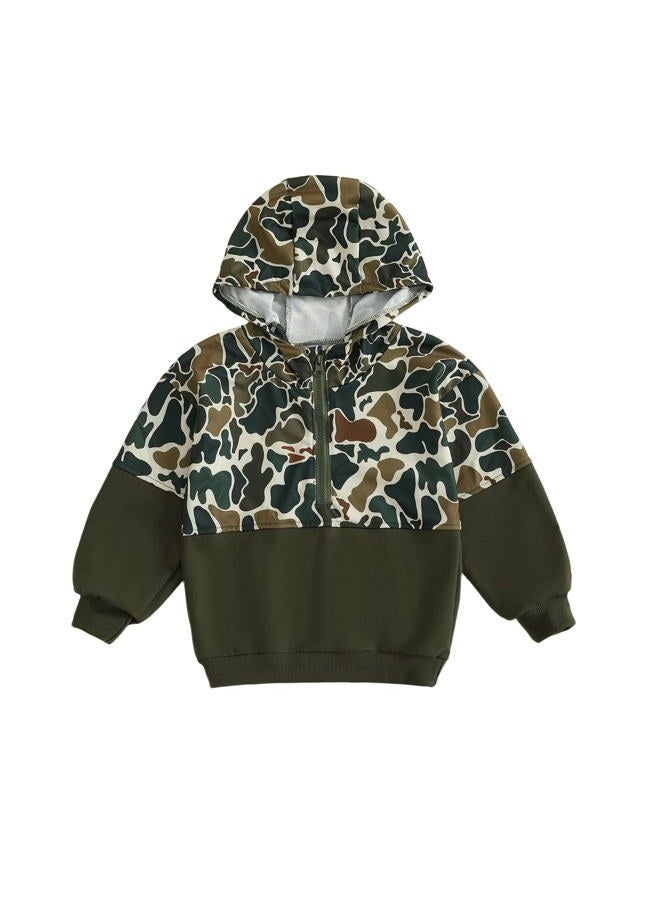Fernvia Toddler Baby Boy Clothes Camouflage Half Zip-up Long Sleeve Hoodies Sweatshirt Casual Pullover for Kids boys, C Green, 5-6 years - Image 1