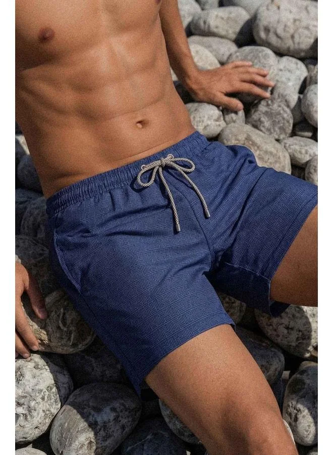Aytuğ Egyptian Men's Monogram-Patterned Navy Sea Shorts.