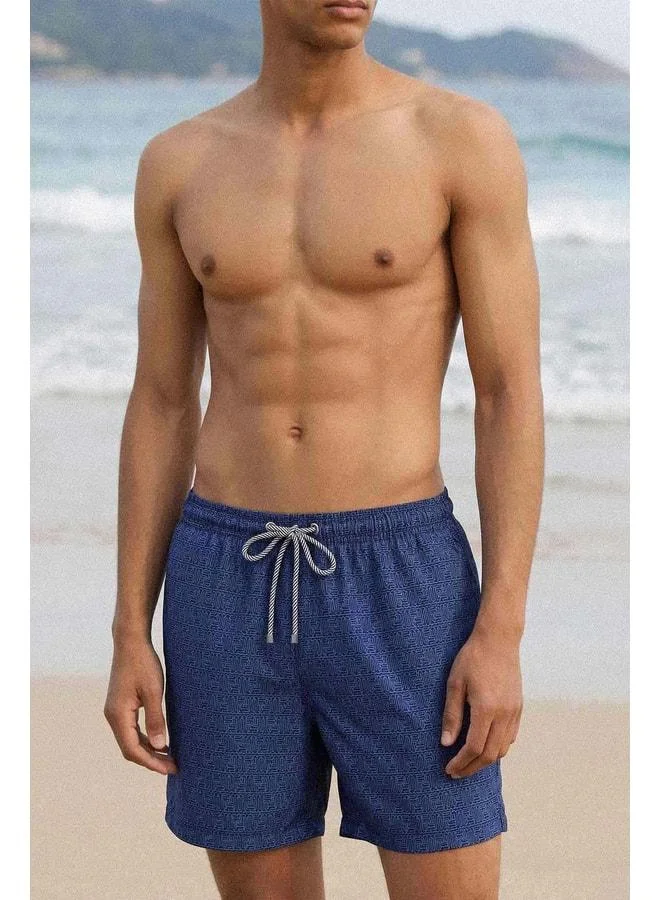 Aytuğ Egyptian Men's Monogram-Patterned Navy Sea Shorts.