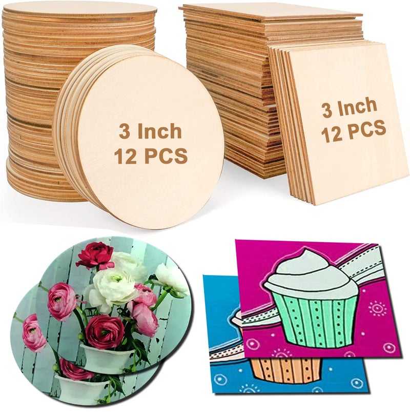 SWAGSTATION MDF Boards for Art and Craft| Craft Material for Resin Art,Mandala Art,Pyrography,Painting Medium Square & Round Costers Blank 3 Inch 6 Pcs - Image 3