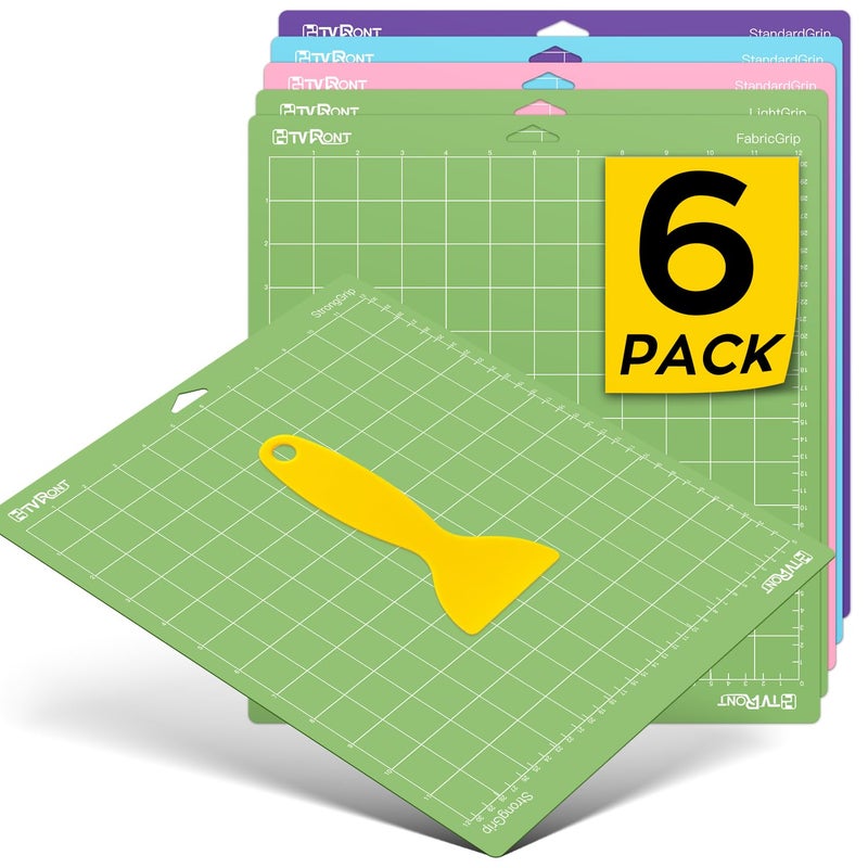 HTVRONT Cutting Mat, 6 Pcs Cutting Mat 12x12(Standard, Light, Strong, FabricGrip) Compatible with Cricut Maker 3/Maker 4/Maker/Explore 3/4/Air 2/One, Variety Adhesive Sticky Cutting Mats Accessories - Image 1