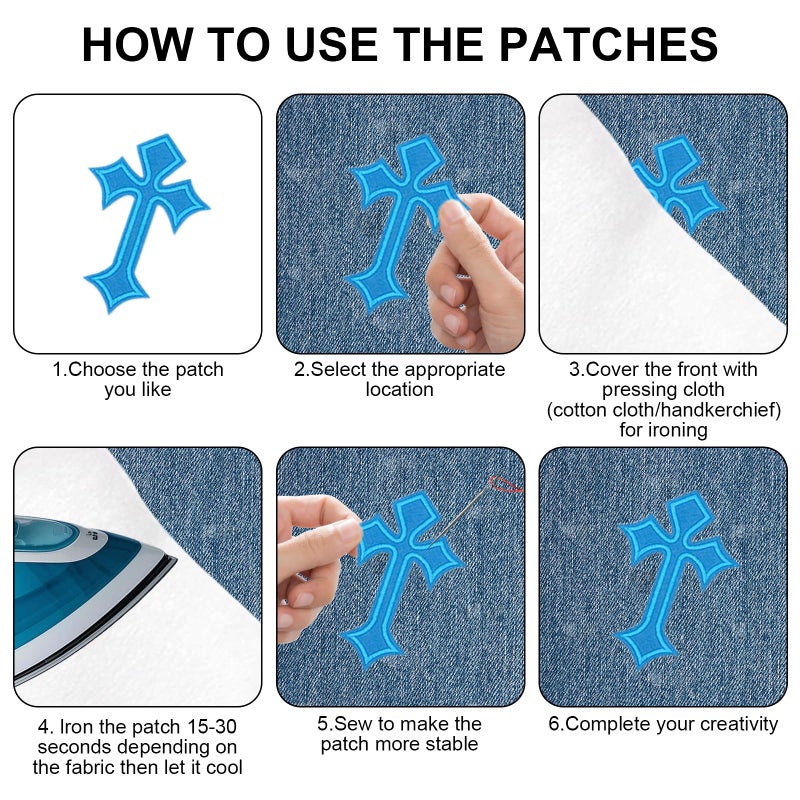 QIYUDA 26 PCS Cross Patches Iron on, DIY Chrome Hearts Patches for Clothing Jeans Hats Backpacks Jackets Shirts - Image 4