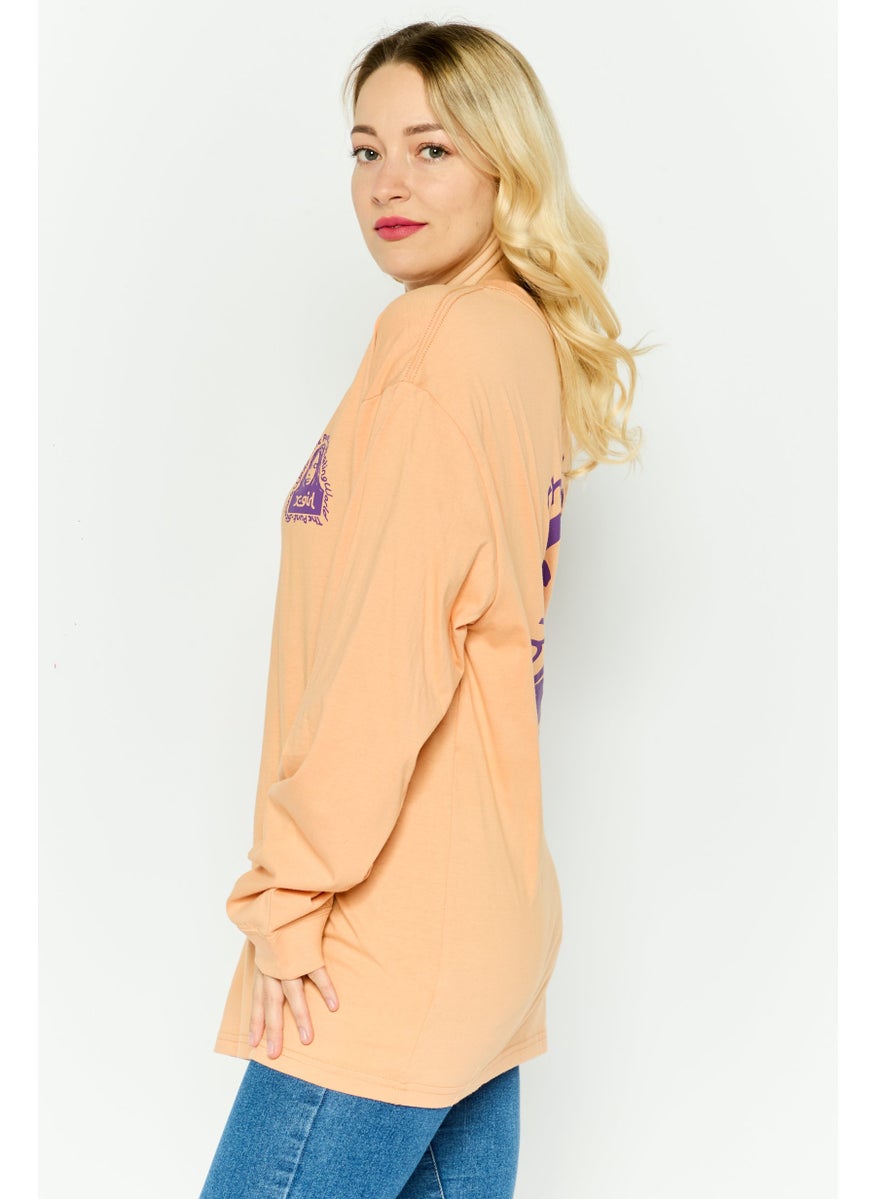 X-Girl Women Round Neck Long Sleeves Graphic Print T-Shirt, Peach  - Image 4