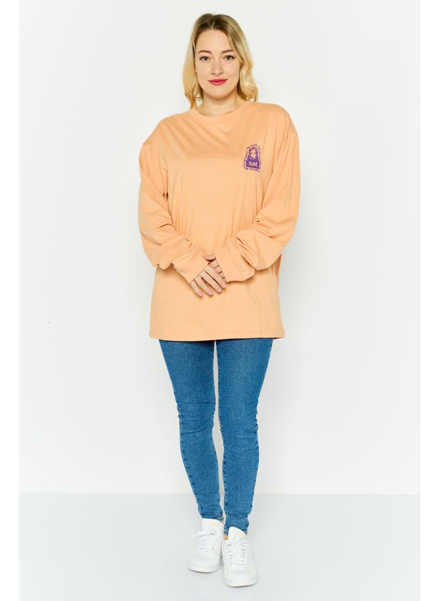 X-Girl Women Round Neck Long Sleeves Graphic Print T-Shirt, Peach  - Image 3