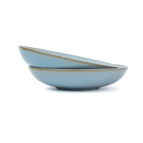 Shay Ceramic Pasta Bowl Set, 21cm, 2 Pieces, Light Blue | Glossy Finish | Porcelain Ceramic Serving Bowls | Pasta Plate (Reactive Pasta Plate - Light Blue) - Image 1