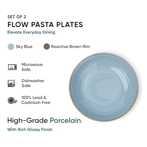Shay Ceramic Pasta Bowl Set, 21cm, 2 Pieces, Light Blue | Glossy Finish | Porcelain Ceramic Serving Bowls | Pasta Plate (Reactive Pasta Plate - Light Blue) - Image 3