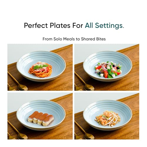 Shay Ceramic Pasta Bowl Set, 21cm, 2 Pieces, Light Blue | Glossy Finish | Porcelain Ceramic Serving Bowls | Pasta Plate (Reactive Pasta Plate - Light Blue) - Image 4
