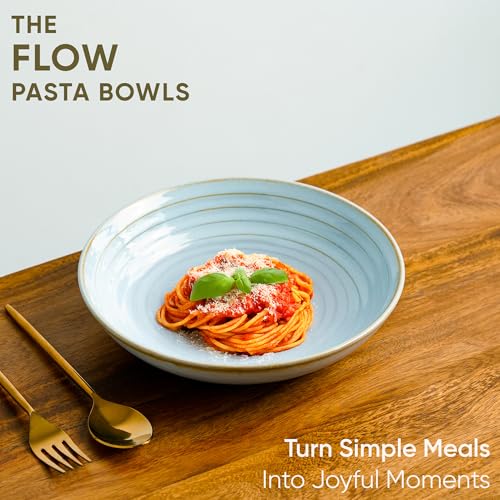 Shay Ceramic Pasta Bowl Set, 21cm, 2 Pieces, Light Blue | Glossy Finish | Porcelain Ceramic Serving Bowls | Pasta Plate (Reactive Pasta Plate - Light Blue) - Image 2